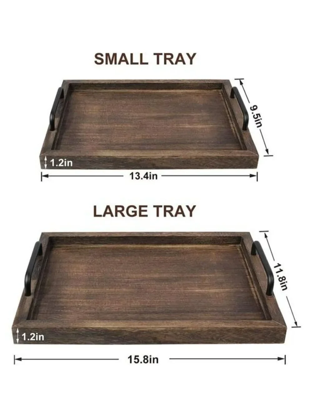 Rustic Wood Serving Trays Set of 2 with Handles Farmhouse Coffee Table Decor
